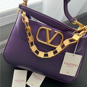 Valentino Garavani Small Purple Hobo Roman Stud